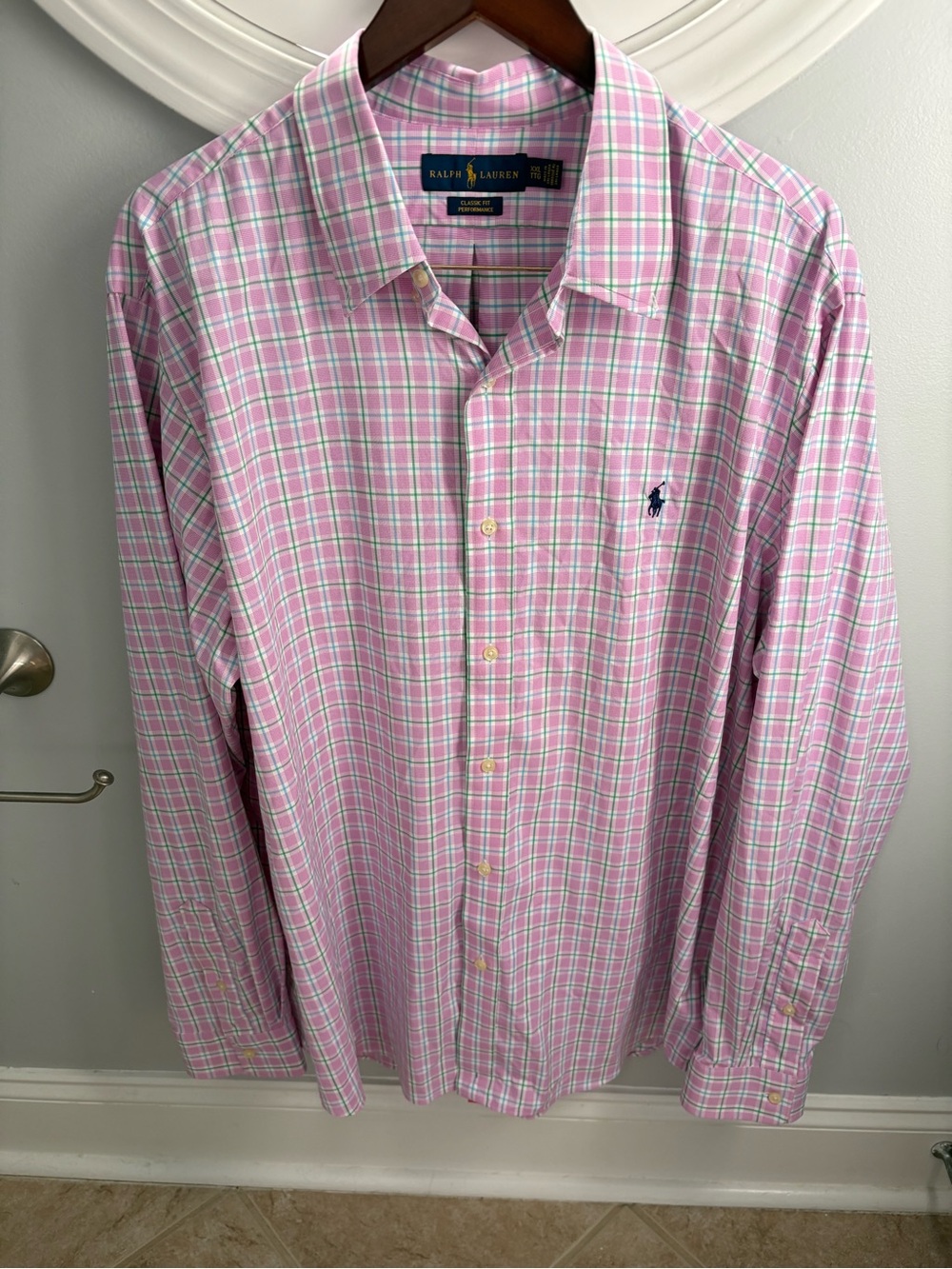 Polo Ralph Lauren performance button-up shirt in a pink and white pattern XXL